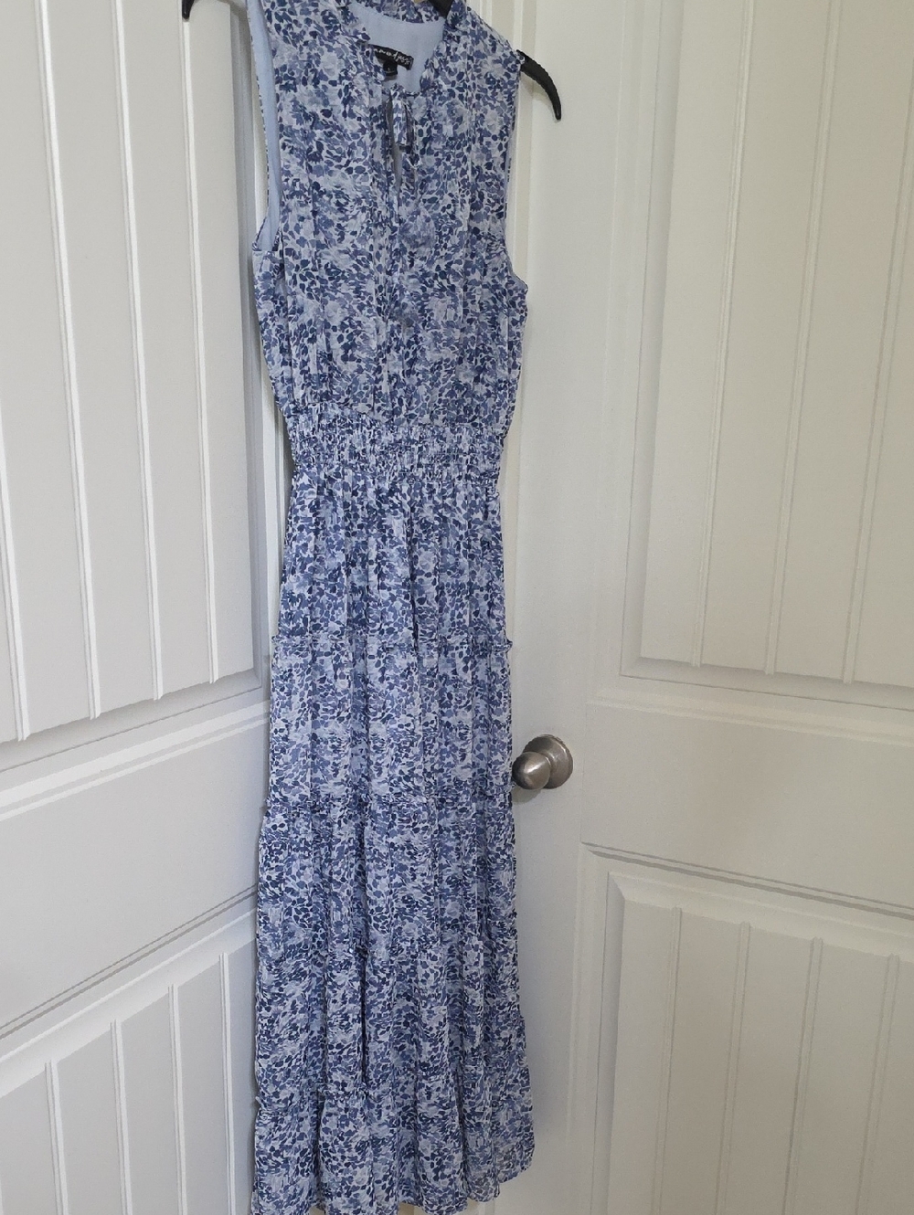 Blue Floral Smocked Waist Maxi Dress